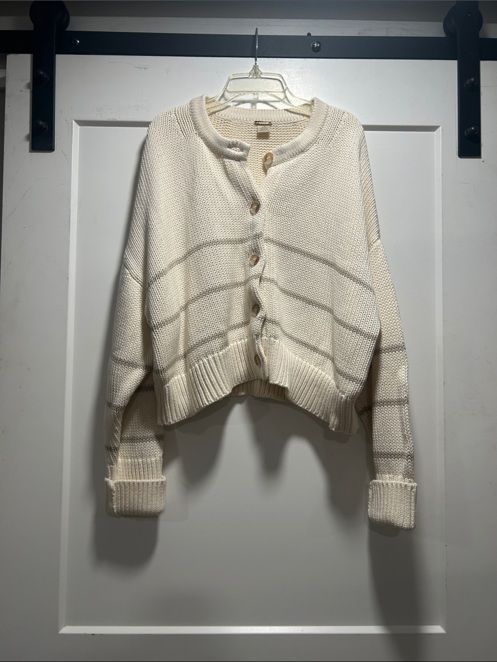 Cropped Cream Button-Front Knit Cardigan